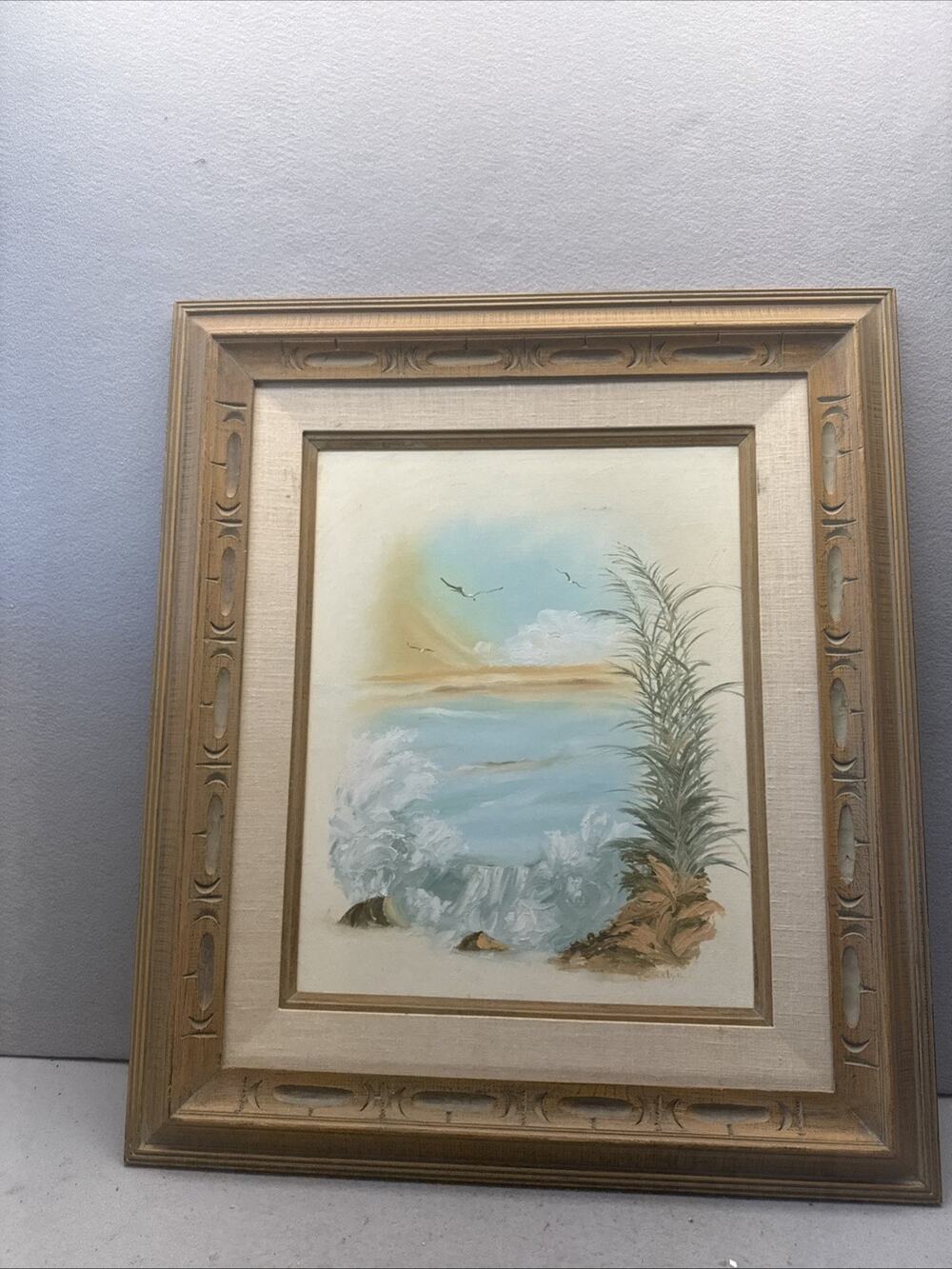 Vintage Emmalyn Becker Seascape Oil Painting Mid Century Coastal Beach Framed